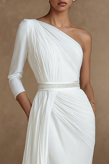 One Shoulder Ivory Mermaid Wedding Dress With Sweep Train